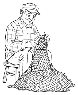 Página para colorir de O pescador que remenda as redes para imprimir