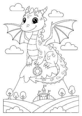 The Dragon and the Windmill coloring page to print