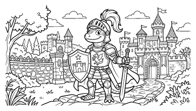 Lizard Knight in Front of a Castle coloring page to print