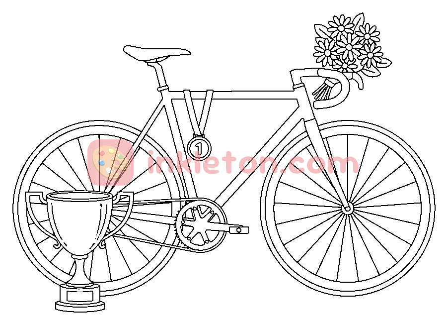 Página para colorir de Troféu de Campeão de Bicicleta para imprimir