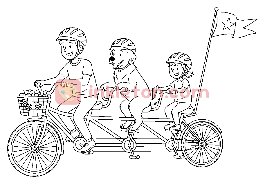 Página para colorir de Tandem familiar com três lugares para imprimir