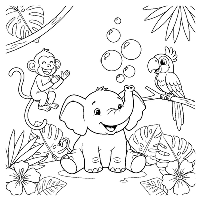 Bubble-Blowing Jungle Elephant coloring page to print