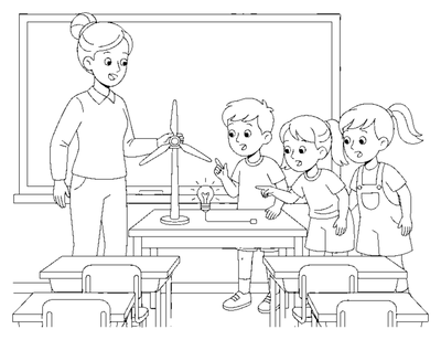 Renewable Energy Classroom coloring page to print