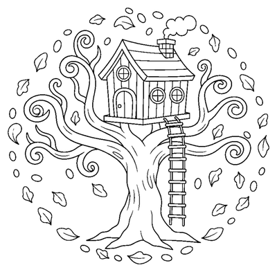 Pagina da colorare Casa sull'albero dell'autunno incantato da stampare