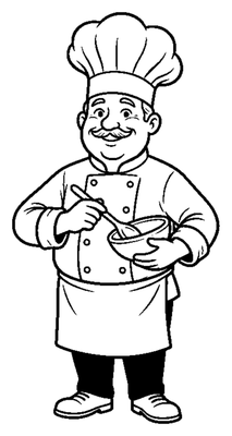Smiling Chef with Mixing Bowl coloring page to print