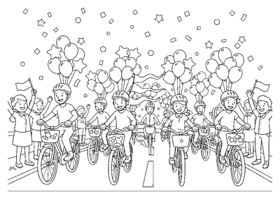 Página para colorear de Desfile del Día Mundial de la Bicicleta para imprimir