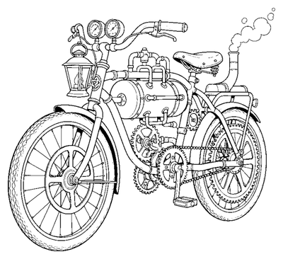 Page de coloriage Bicyclette mécanique à vapeur à imprimer