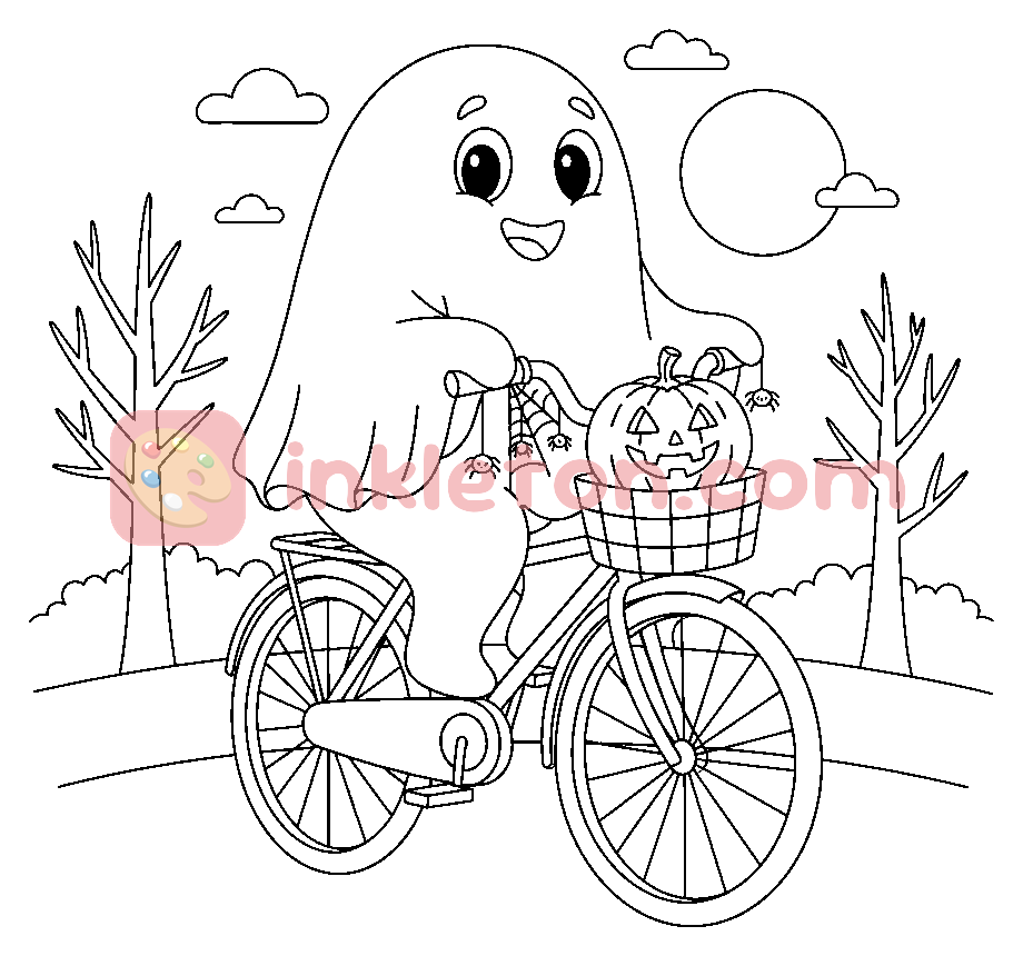 Gespenstisches Halloween Ghost Rider Fahrrad Malvorlage zum Ausdrucken