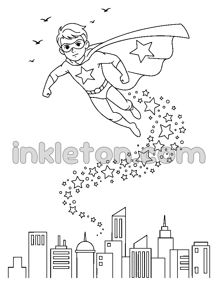 Star-Cape Hero Over the Skyline