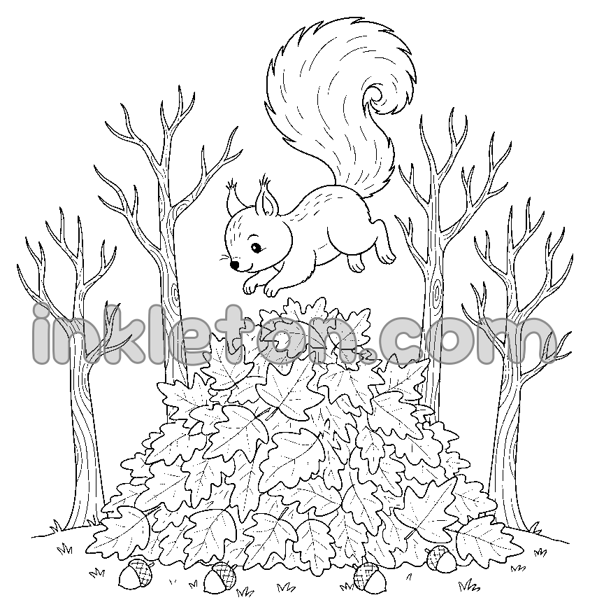 Autumn Squirrel's Leaf Pile