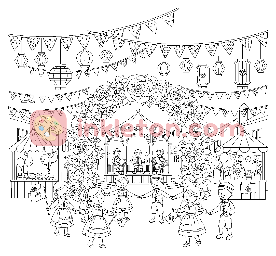 Portugal Day Paper Lanterns coloring page to print