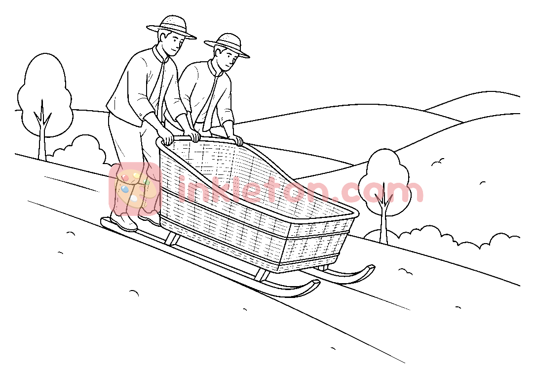 Page de coloriage Descente traditionnelle en luge de Monte à imprimer