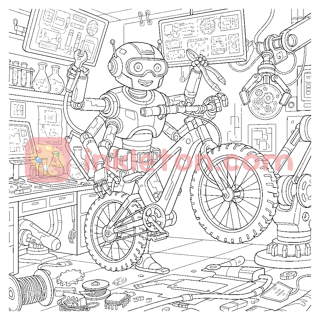 Page de coloriage Mécanicien de vélo robot à imprimer
