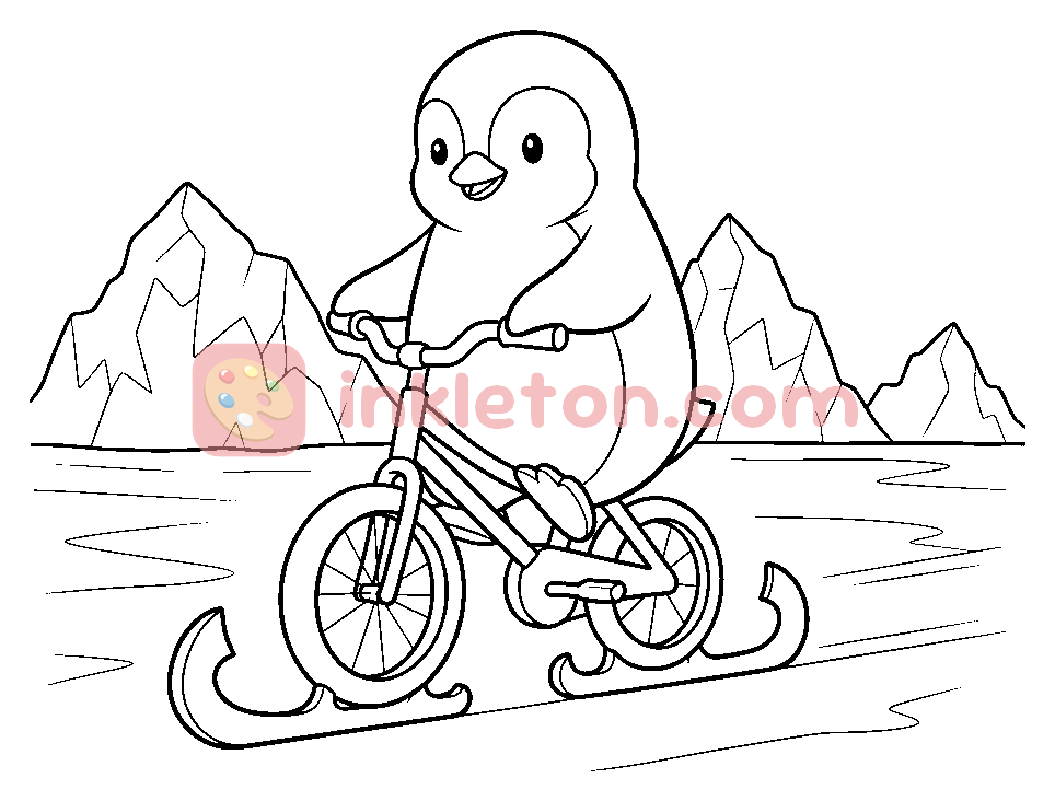 Page de coloriage Vélo de patinage Pingouin à imprimer