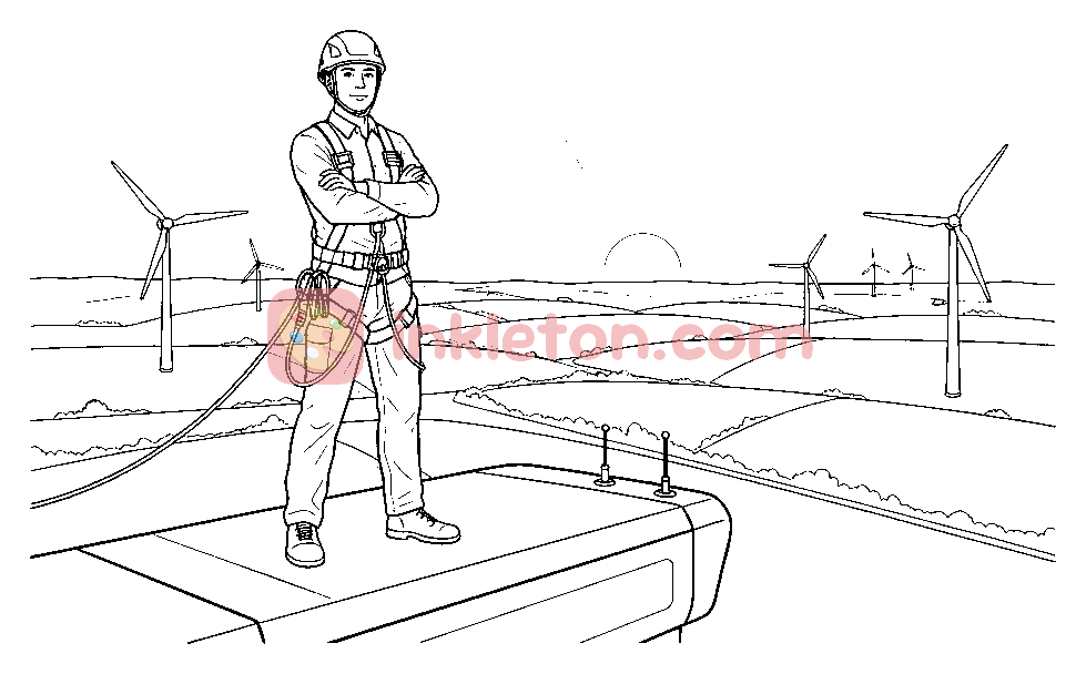 Wind Turbine Technician on Nacelle coloring page to print