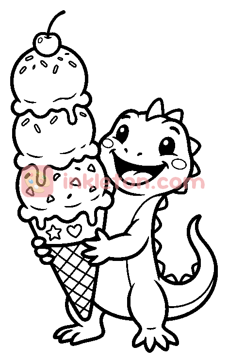 Happy Lizard with a Giant Ice Cream Cone coloring page to print
