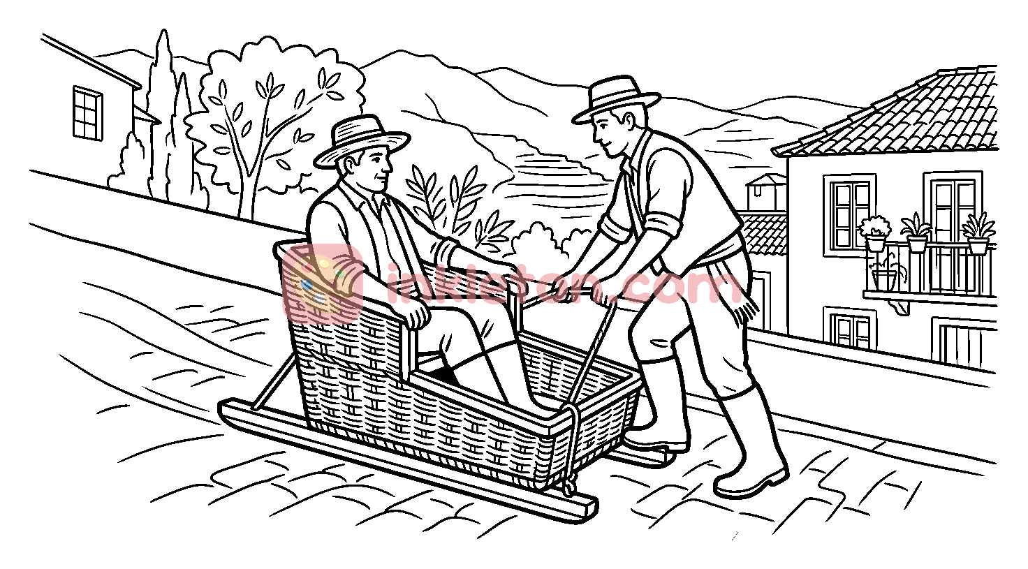 Page de coloriage Descente en Toboggan en Osier Traditionnel à Madère à imprimer