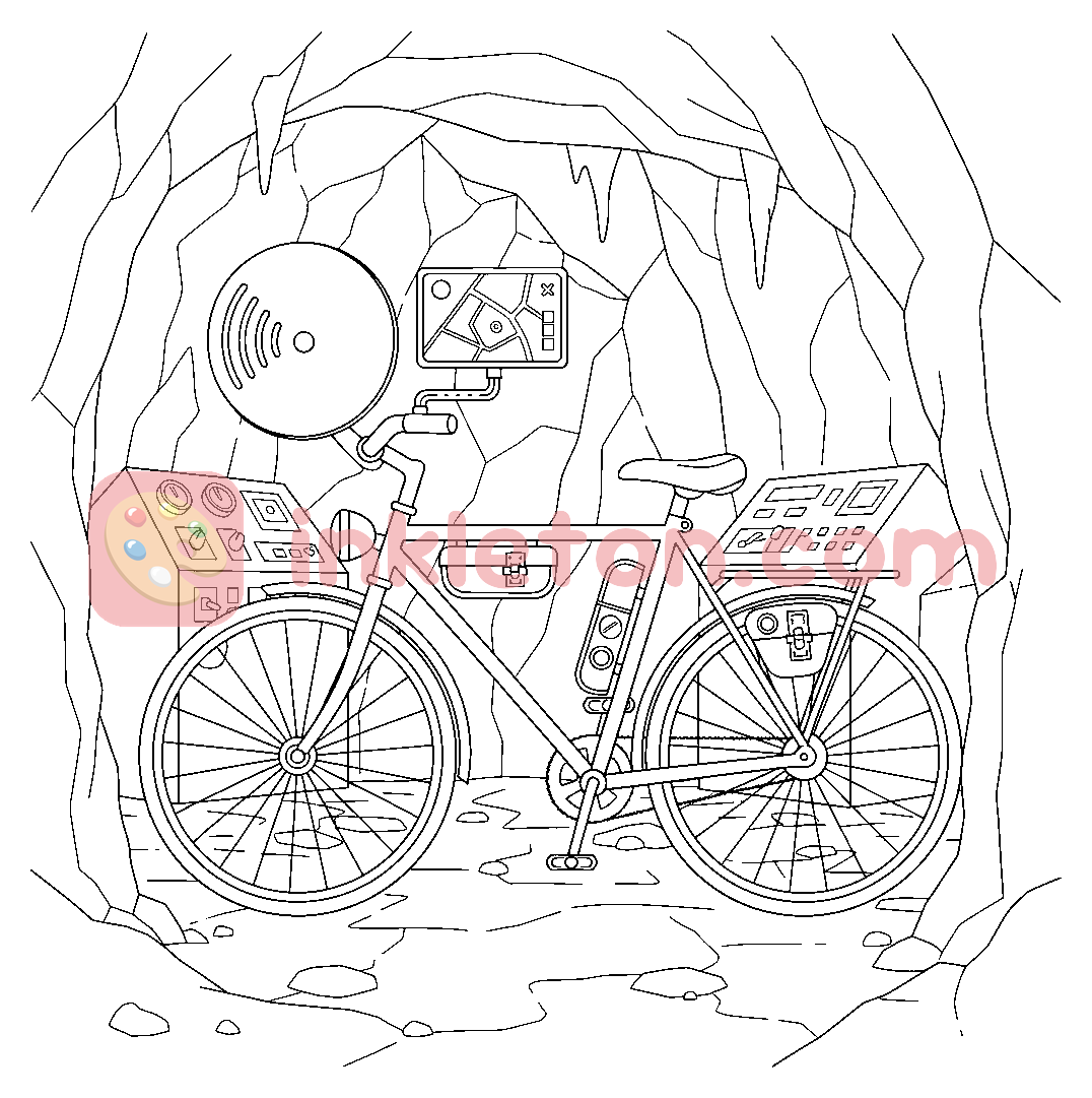 Page de coloriage Vélo d'espionnage furtif avec gadgets à imprimer