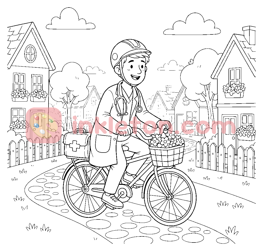 Page de coloriage La visite à domicile du médecin du village à imprimer