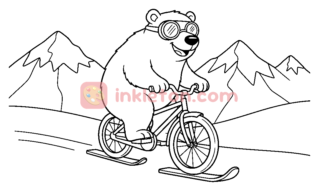 Page de coloriage Vélo de traîneau de l'ours polaire arctique à imprimer