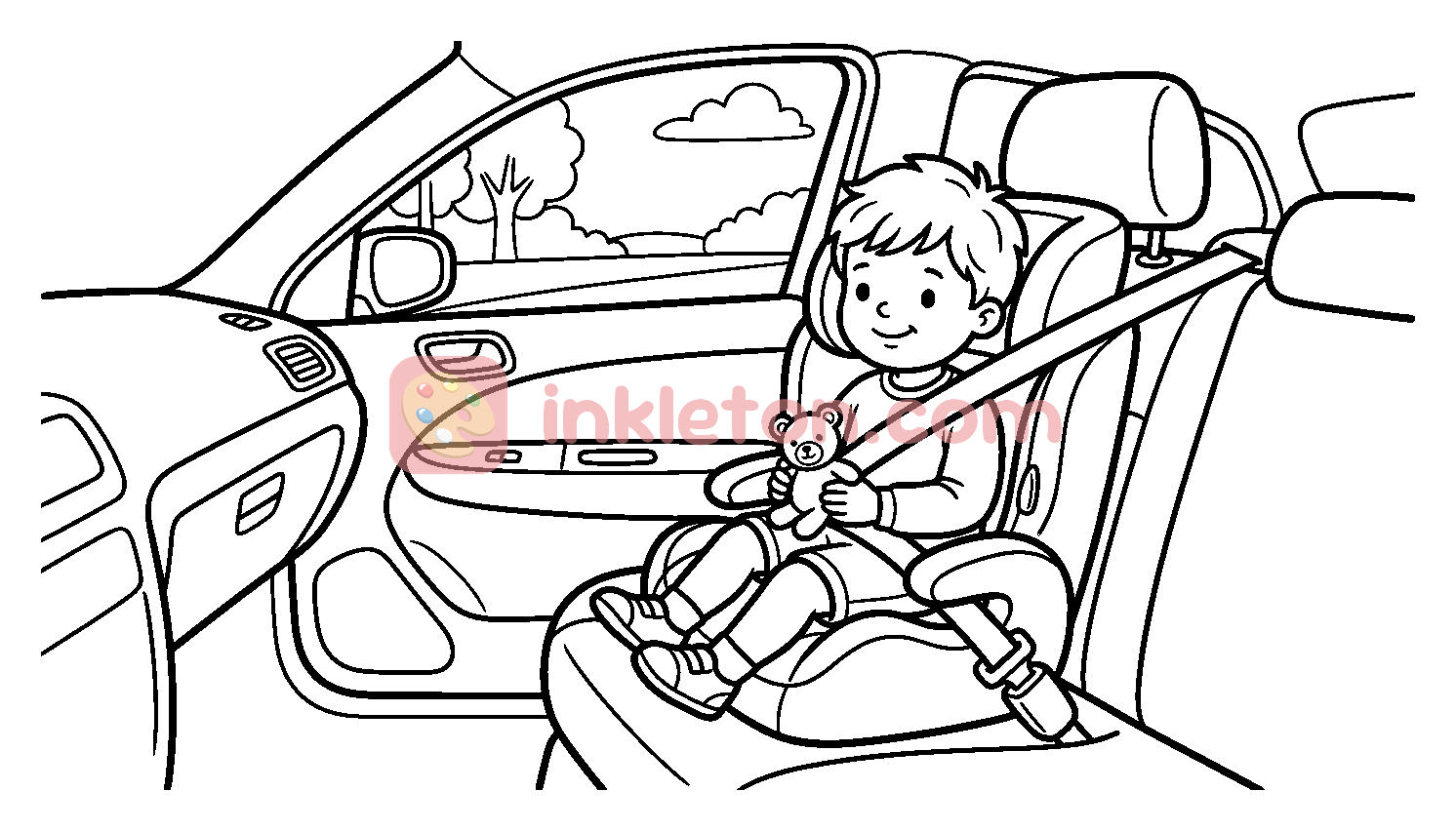 Boy in a Car Seat coloring page to print