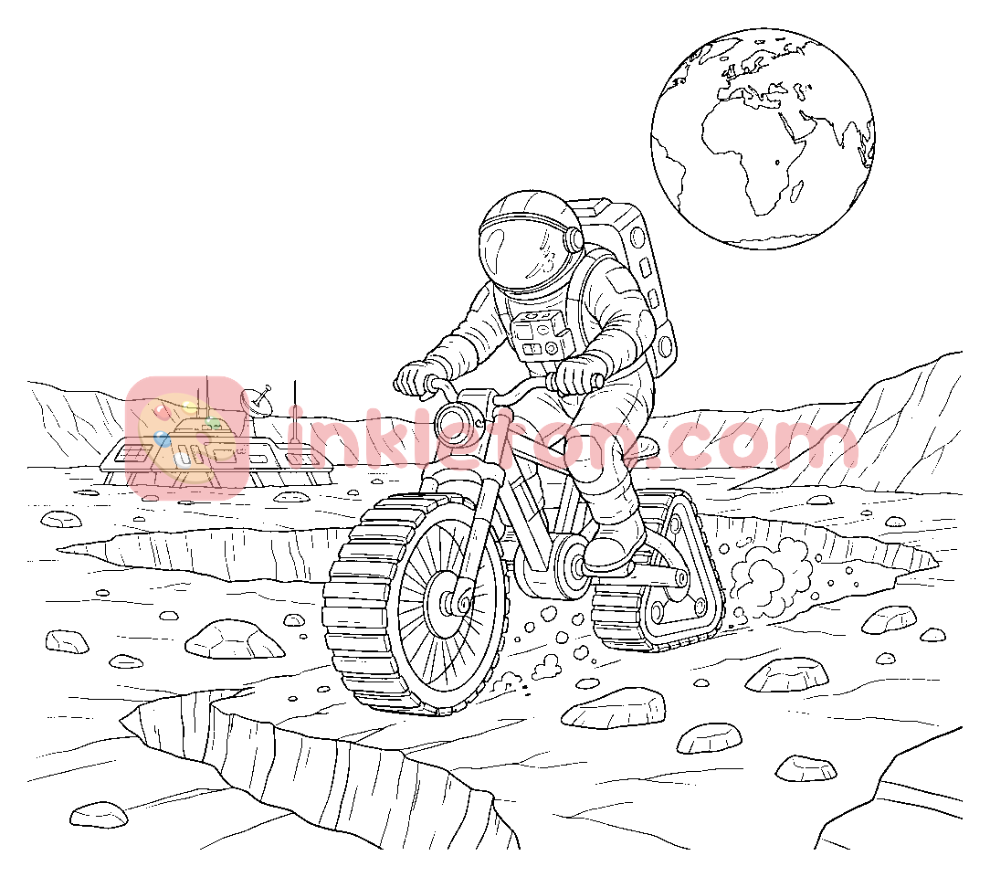 Page de coloriage Vélo d'exploration des cratères martiens à imprimer