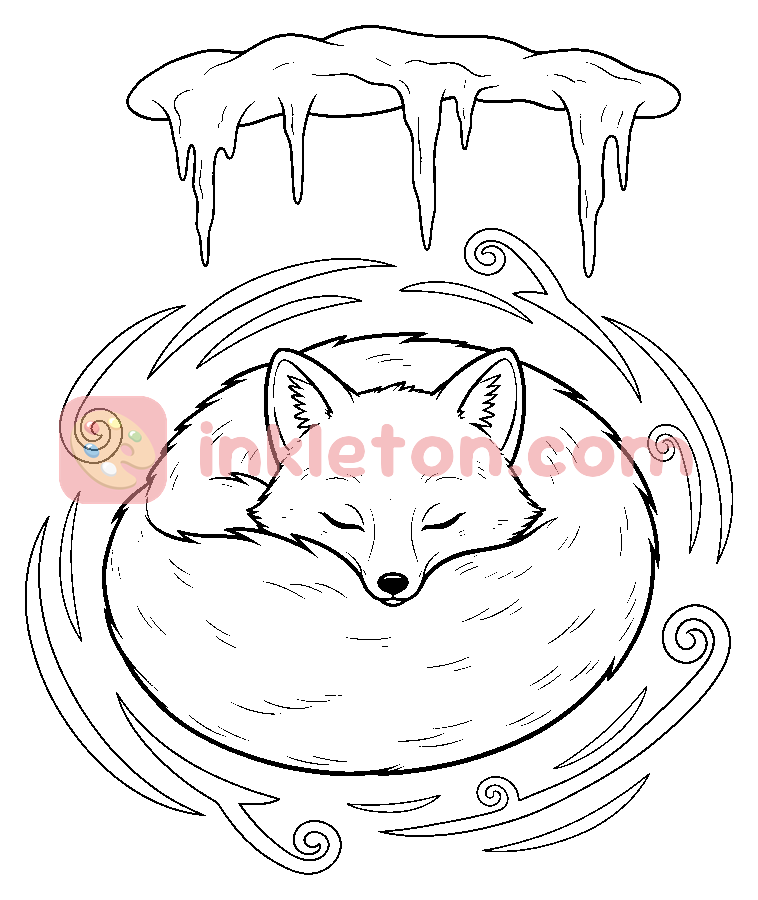 Arctic Fox in a Winter Blizzard coloring page to print