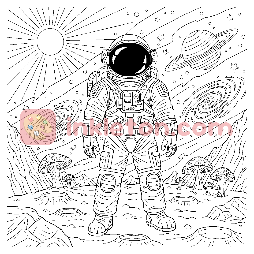 Astronaut on the Two-Moon Planet coloring page to print