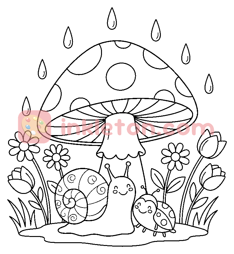 Rainy Day Garden Friends coloring page to print