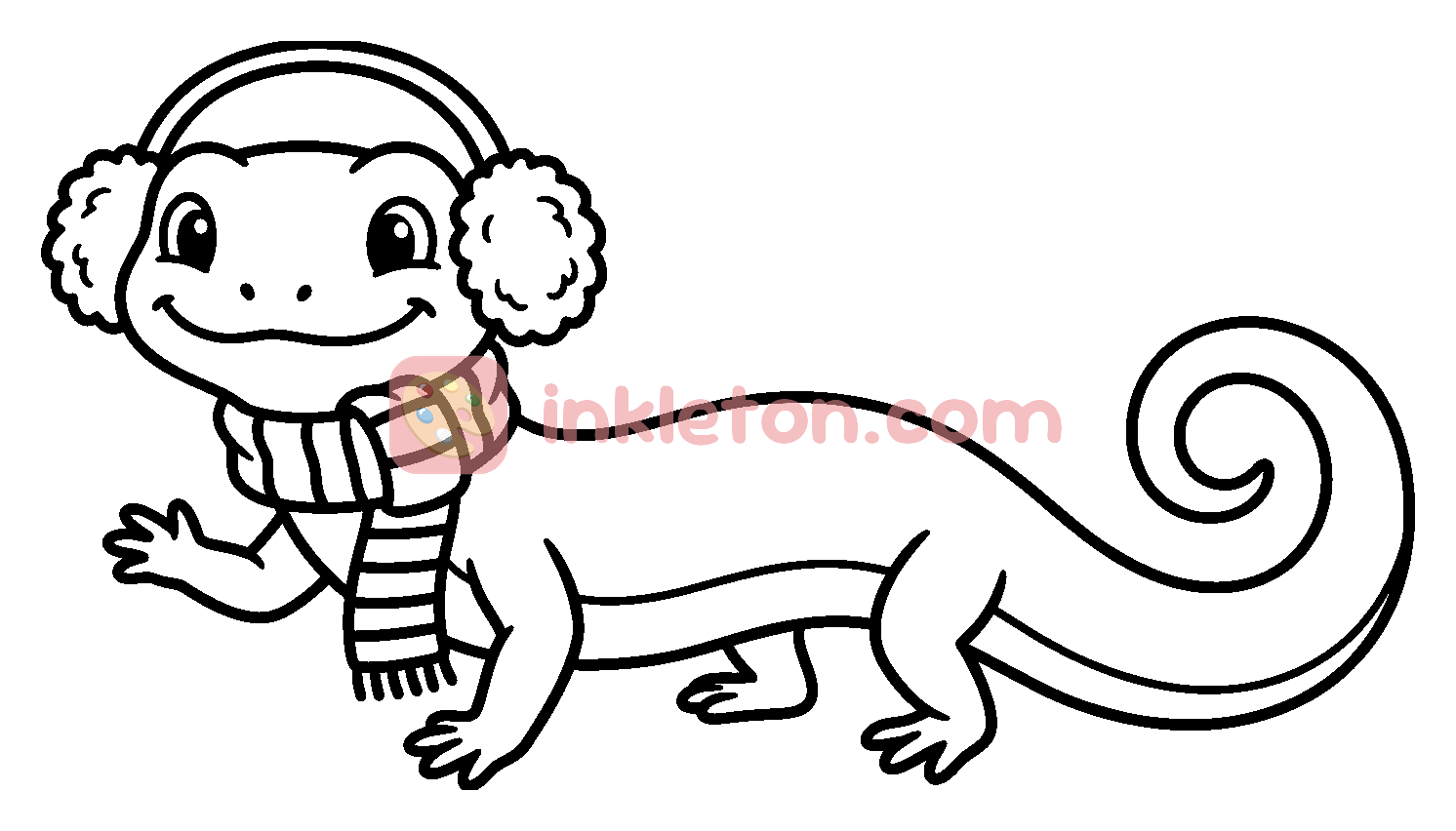 Lizard Wearing a Winter Scarf and Earmuffs coloring page to print
