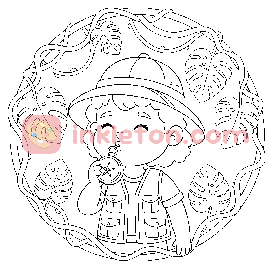 Jungle Explorer's Compass Kiss coloring page to print
