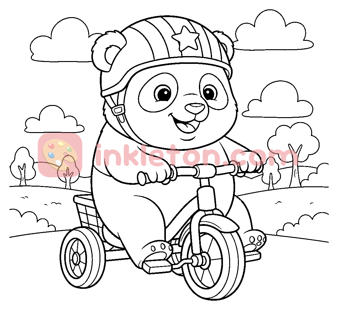 Page de coloriage Panda sur un sentier forestier à imprimer