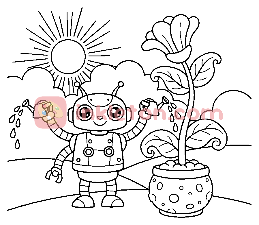 Página para colorir de Robô jardineiro em Marte para imprimir