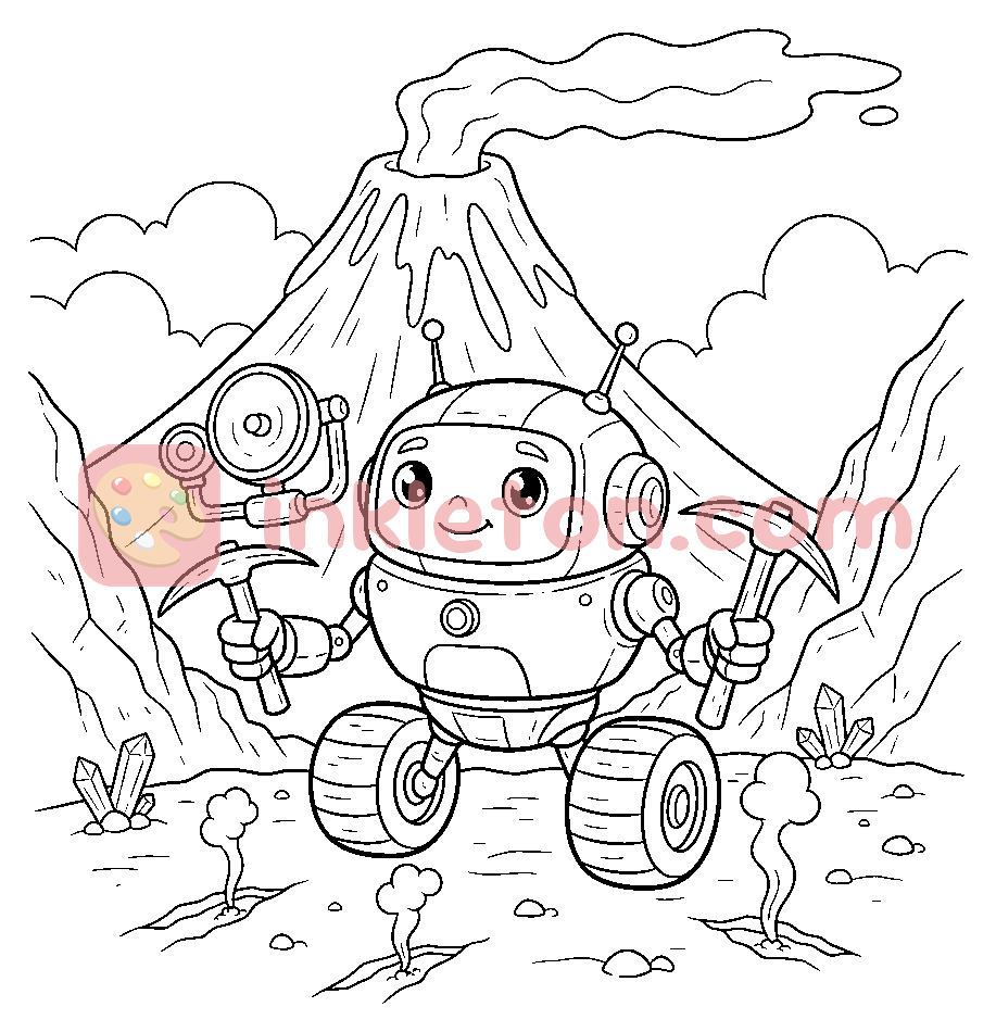 Pagina da colorare Il robot geologo nel vulcano da stampare
