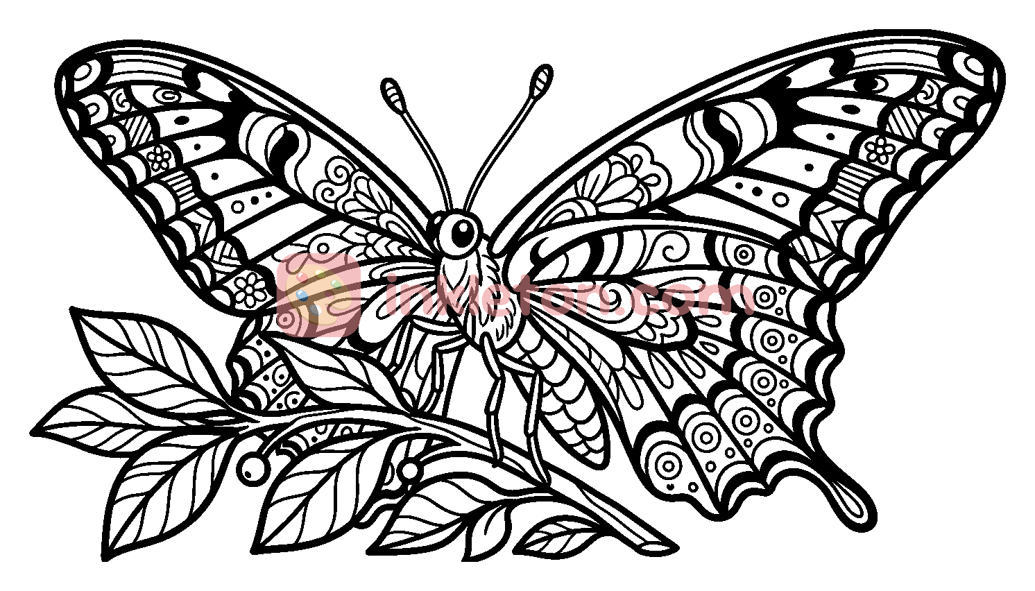 Intricate Patterned Butterfly on a Branch coloring page to print