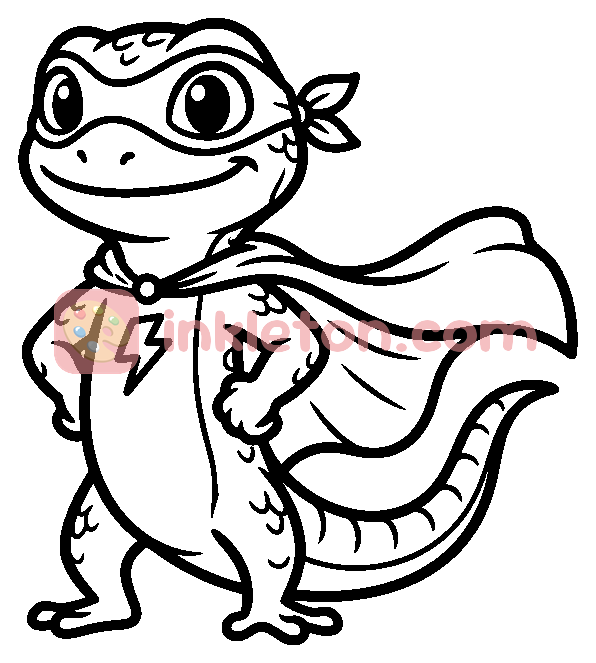 Lizard Superhero in a Cape coloring page to print