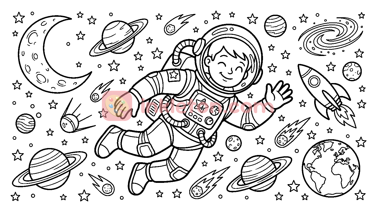 Astronaut Floating in Outer Space coloring page to print